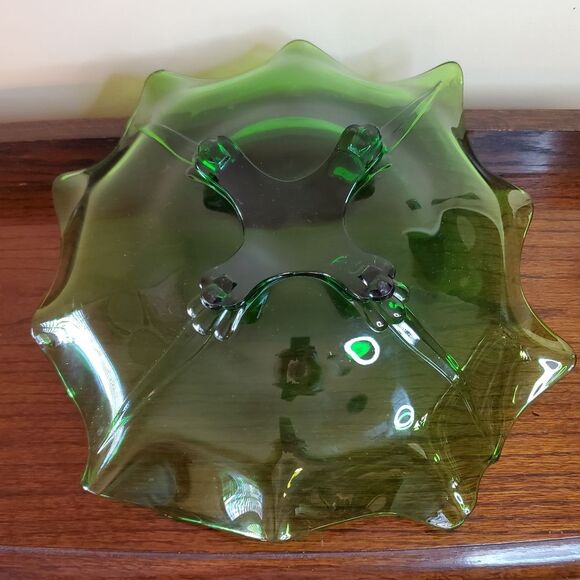 Vintage Green Ruffle Wavy Footed Fruit Bowl Cambridge Glass - Picture 4 of 8